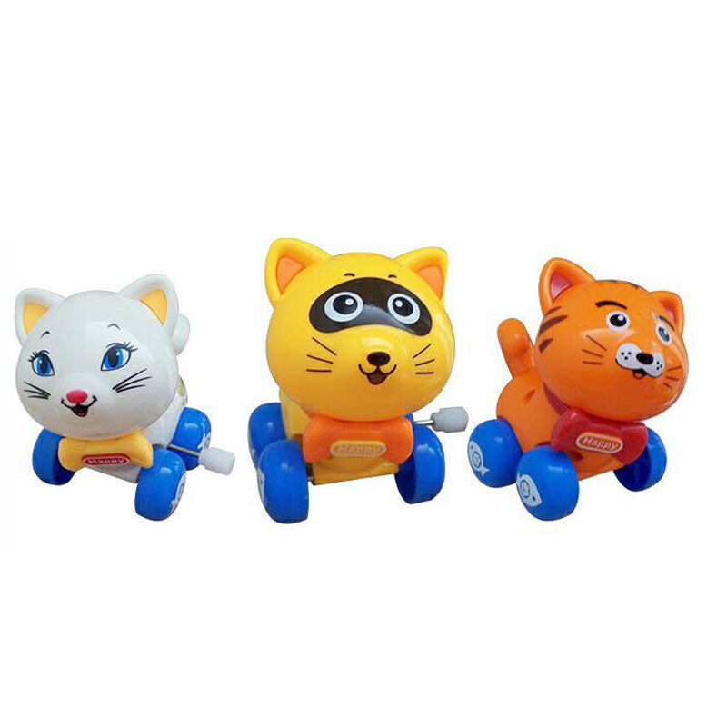 Cute Cartoon Animal Cat Wind Up Toys Running Car Clockwork Classic Toy